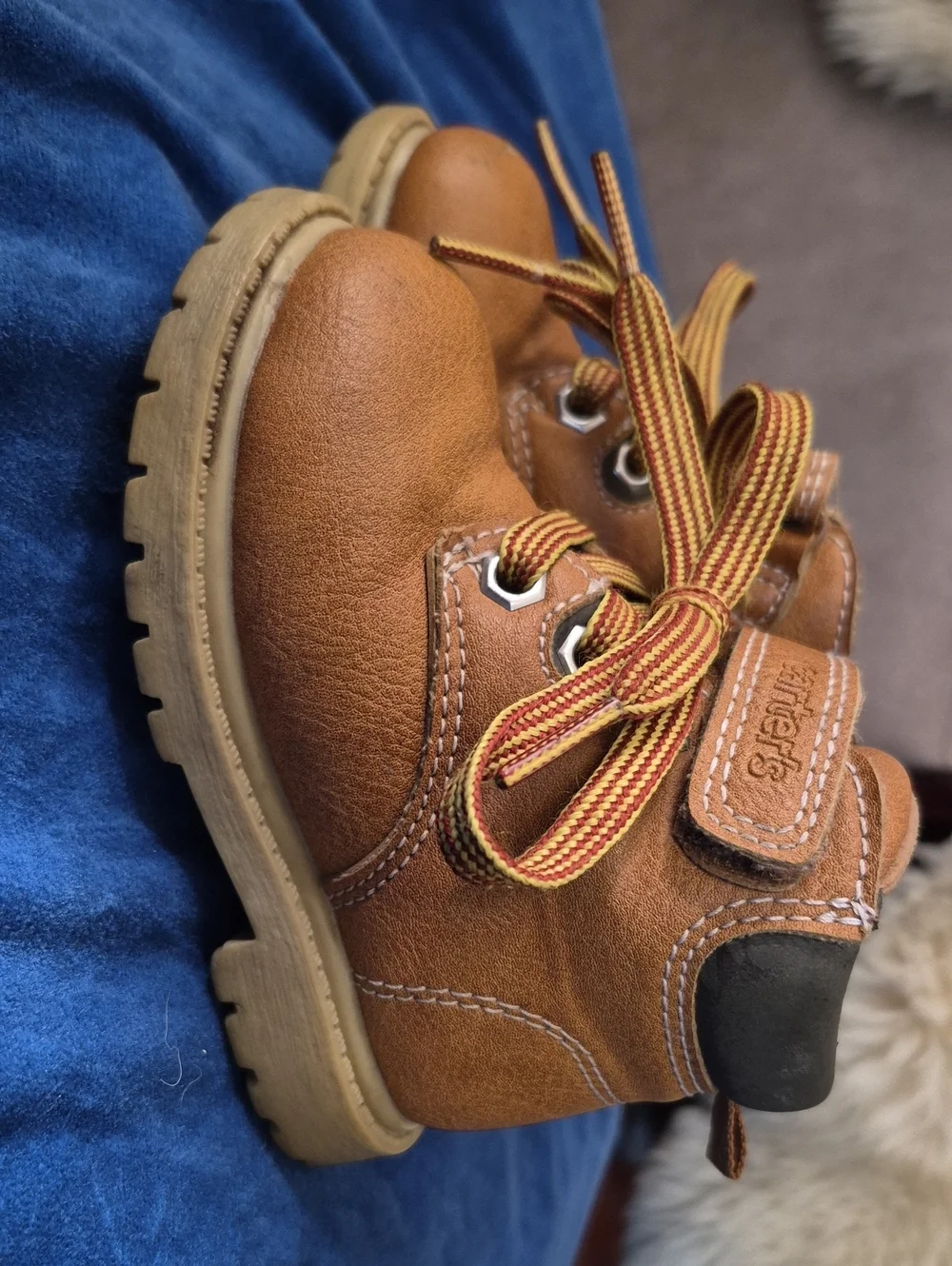 Size 5 Carter's Tan/Brown Toddler Lace-Up Boots with Velcro Strap